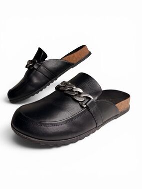 Vionic Georgie‎ Black Leather Chain Mule Clogs Size 7